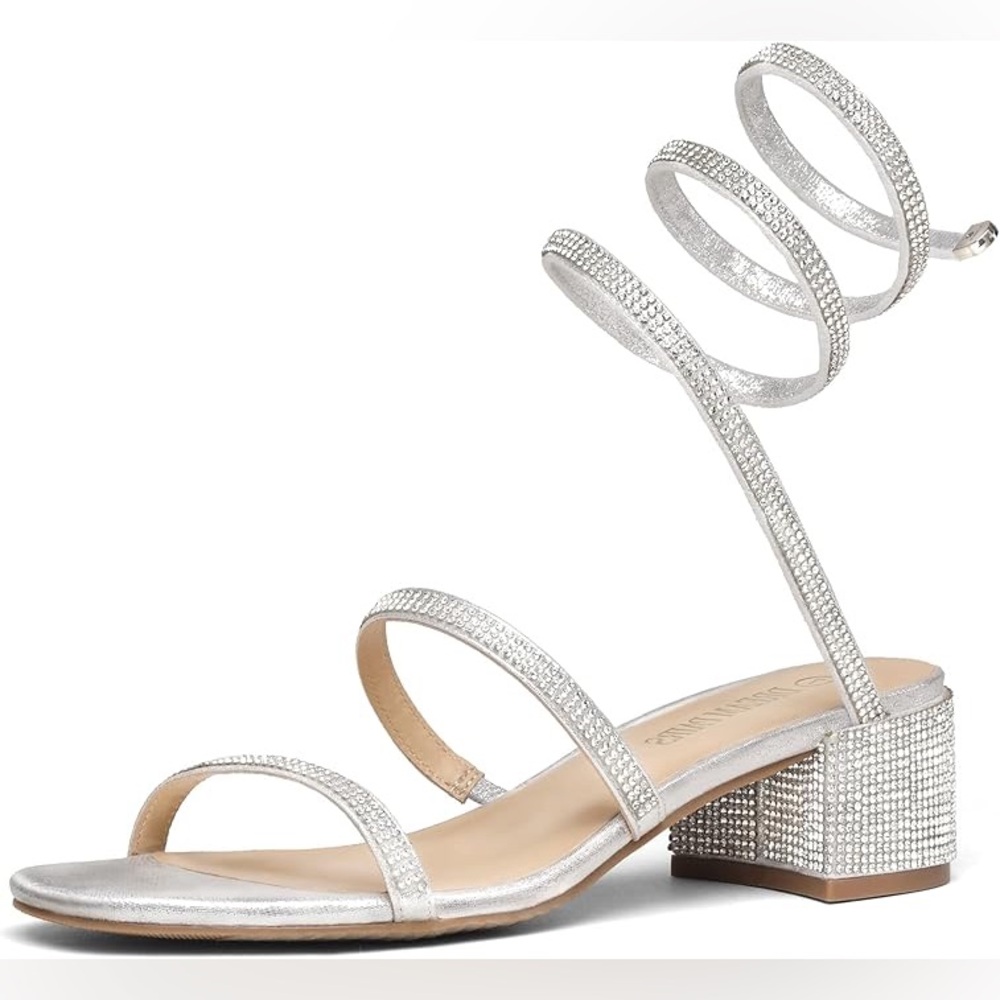 NEW - Dream Pairs Crystal Embellished Block Heel Sandals / Wrap up